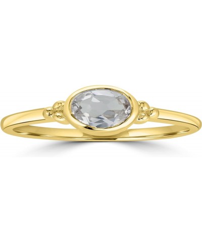 East-West 14k Gold over Sterling Silver Genuine Gemstone Stackable Solitaire Bezel Ring, Sizes 6-8 6 Yellow Gold Over Sterlin...