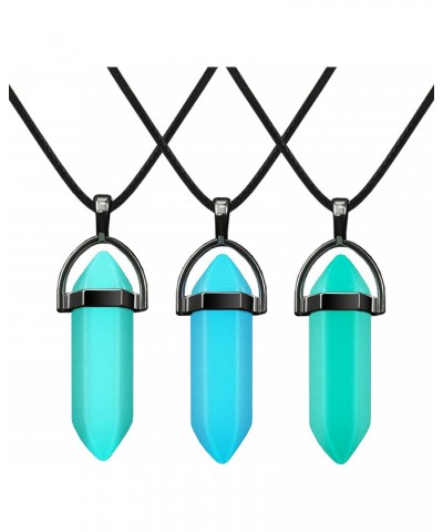 3 Pieces Halloween Luminous Fluorescent Crystal Necklaces Glow in the Dark Crystal Pendant Necklaces Hexagonal Gemstone Chain...