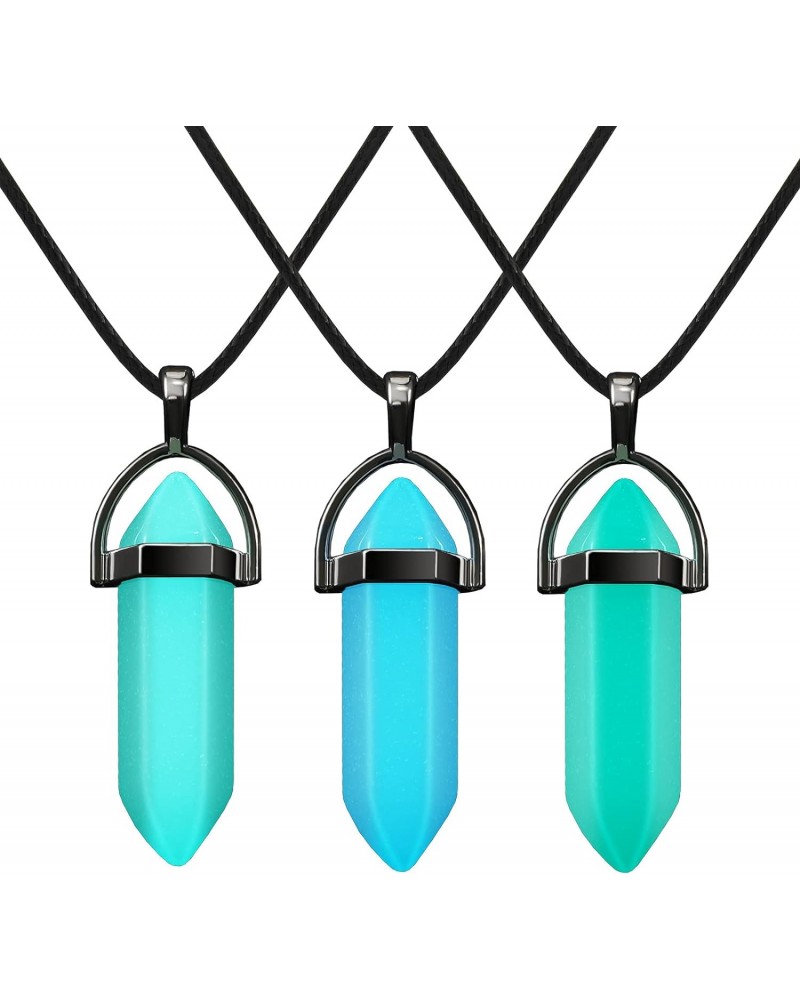 3 Pieces Halloween Luminous Fluorescent Crystal Necklaces Glow in the Dark Crystal Pendant Necklaces Hexagonal Gemstone Chain...