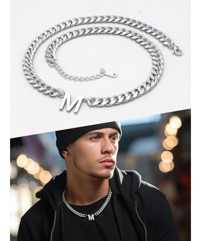 Trendy Stainless Steel 8mm Chunky Chain Necklace with Initial Pendant 18/22 Inch Fashion Necklace for Men Women Hip Hop Jewel...