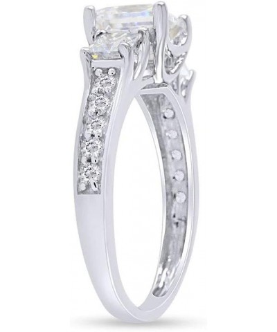 2 1/2 Carat Princess Cut Cubic Zirconia 3 Stone Engagement Wedding Ring With Accents In 14K Solid Gold (2.50 Cttw) white-gold...