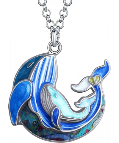 Enamel Alloy Mothers Day Double Whale Necklace Mom Gifts Pendant Ocean Charms Fashion Jewelry for Women Girls Blue $10.61 Nec...