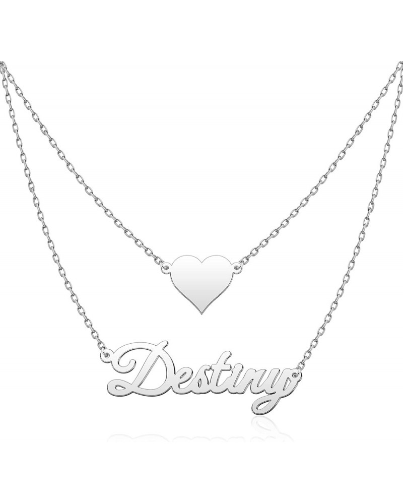 Personalized Name Necklace Sterling Silver Pendant Customized Custom *A Custom Name-Layered with Heart* $10.99 Necklaces