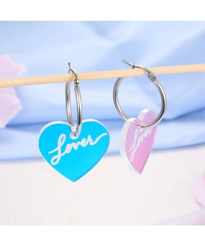 Valentines Day Gifts for Her Heart Earrigns Colorful Love Heart Dangle Hoop Earrings Acrylic Lover Heart Earrings Trendy Conc...