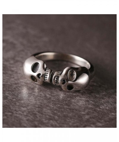 Double Skull Gothic Vintage Open Wrap 925 Sterling Silver Adjustable Engagement Fashion Unique Stacking Finger Rings for Wome...