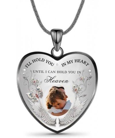 Personalized Photo Memorial Necklace Customized Picture Pendant With Angel Wings Sterling Silver for Women Men I Will Carry Y...