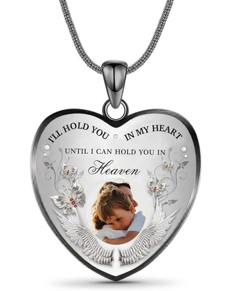 Personalized Photo Memorial Necklace Customized Picture Pendant With Angel Wings Sterling Silver for Women Men I Will Carry Y...