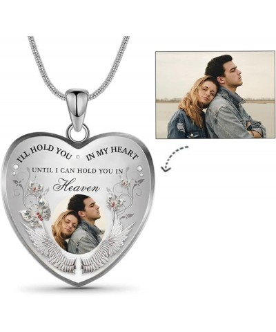 Personalized Photo Memorial Necklace Customized Picture Pendant With Angel Wings Sterling Silver for Women Men I Will Carry Y...