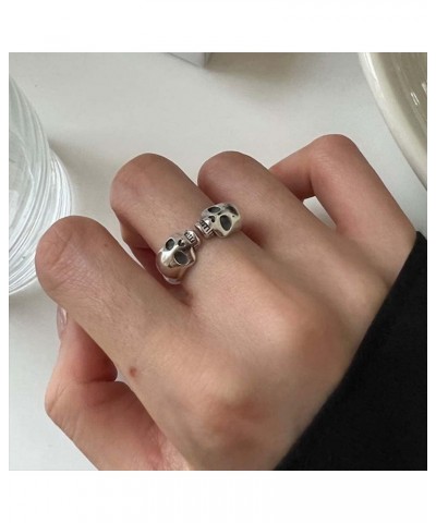 Double Skull Gothic Vintage Open Wrap 925 Sterling Silver Adjustable Engagement Fashion Unique Stacking Finger Rings for Wome...