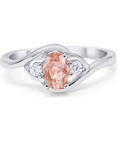 Wedding Engagement Ring Oval Cut Round Simulated Cubic Zirconia 925 Sterling Silver Simulated Morganite CZ $11.04 Rings