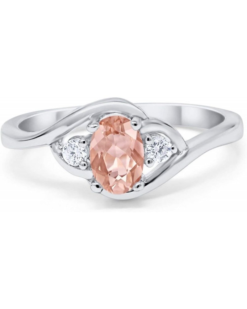 Wedding Engagement Ring Oval Cut Round Simulated Cubic Zirconia 925 Sterling Silver Simulated Morganite CZ $11.04 Rings