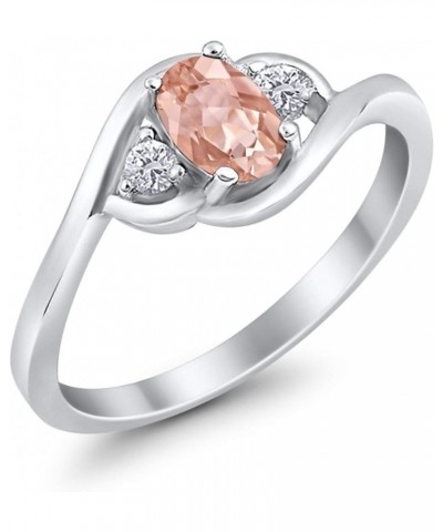 Wedding Engagement Ring Oval Cut Round Simulated Cubic Zirconia 925 Sterling Silver Simulated Morganite CZ $11.04 Rings