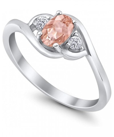 Wedding Engagement Ring Oval Cut Round Simulated Cubic Zirconia 925 Sterling Silver Simulated Morganite CZ $11.04 Rings