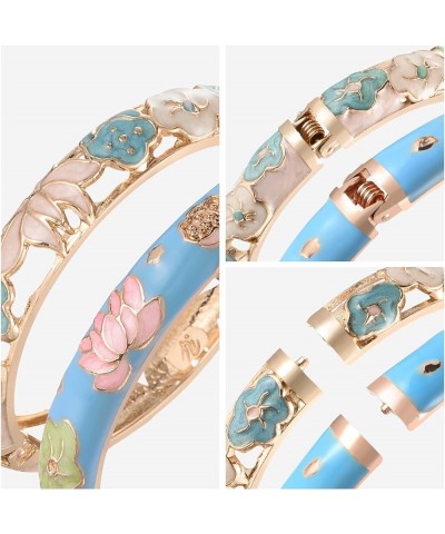 Cloisonne Bracelet Lotus Flower Gold Plated Cuff Bangle Enameled Jewelry Bracelets Gift for Women Pack in Case 88B16 2 Pcs Se...