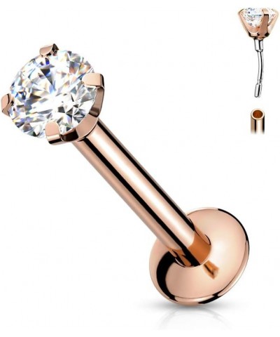 16 Gauge CZ Threadless Top PVD Over 316L Surgical Steel Push in Style Labret, Flat Back Studs (Choose Color) Rose Gold/Clear ...