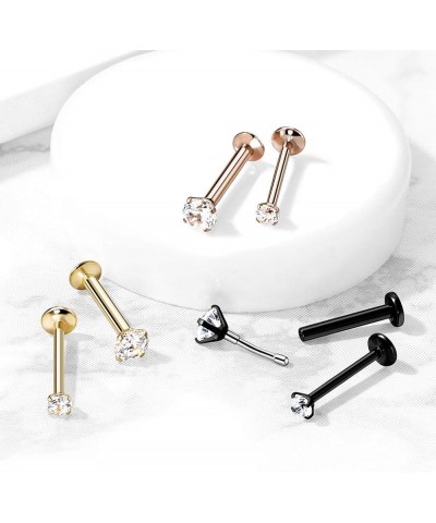 16 Gauge CZ Threadless Top PVD Over 316L Surgical Steel Push in Style Labret, Flat Back Studs (Choose Color) Rose Gold/Clear ...