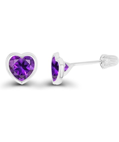 Solid 14K Gold Hypoallergenic 4mm Heart Shaped Birthstone Polished Bezel Screw Back Stud Earrings Amethyst White Gold $36.39 ...