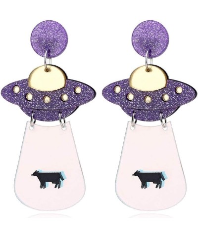 Women`s Fashion and Fun Acrylic Big Cute UFO Aliens Cosmos and Space Drops Stud Earrings $4.23 Earrings