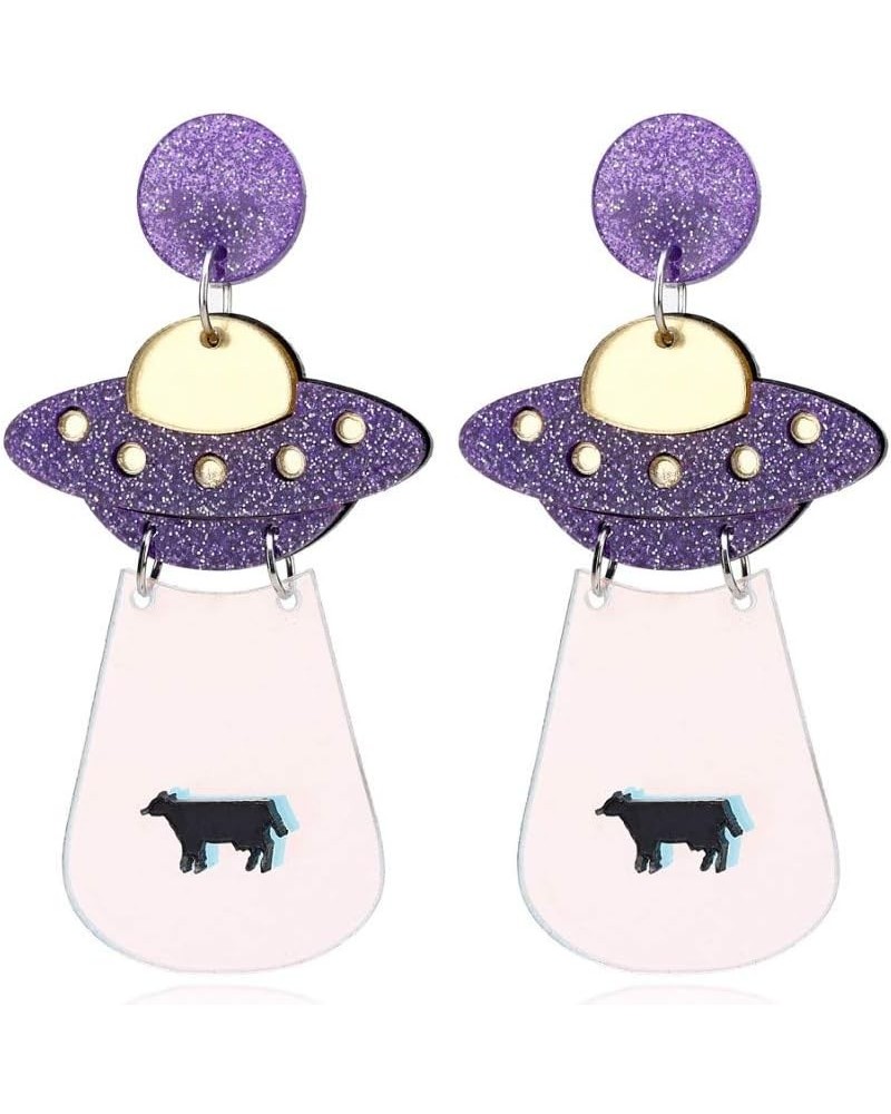 Women`s Fashion and Fun Acrylic Big Cute UFO Aliens Cosmos and Space Drops Stud Earrings $4.23 Earrings