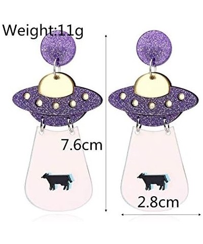 Women`s Fashion and Fun Acrylic Big Cute UFO Aliens Cosmos and Space Drops Stud Earrings $4.23 Earrings