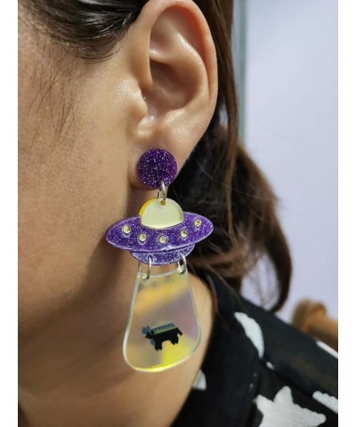 Women`s Fashion and Fun Acrylic Big Cute UFO Aliens Cosmos and Space Drops Stud Earrings $4.23 Earrings