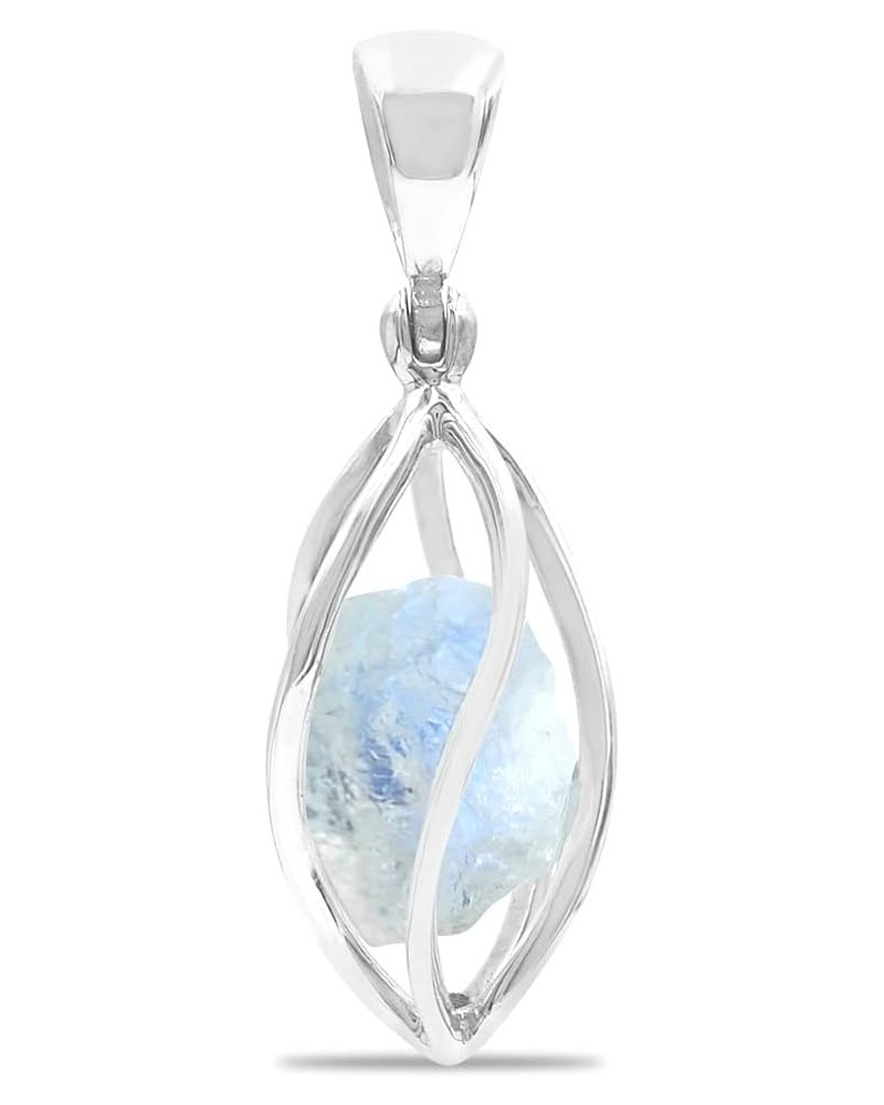 Rough Gemstone Sterling Silver Cage Pendant RNBW Moonstone $36.05 Pendants