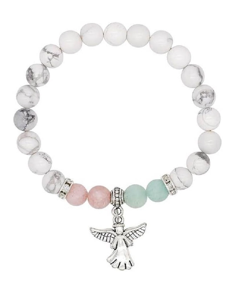 Guardian Angel Charm Bracelets for Women Girls Healing Crystal Beaded Stretch Elastic Bracelet Memorial Protection Sympathy G...