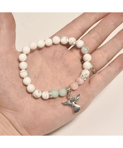 Guardian Angel Charm Bracelets for Women Girls Healing Crystal Beaded Stretch Elastic Bracelet Memorial Protection Sympathy G...