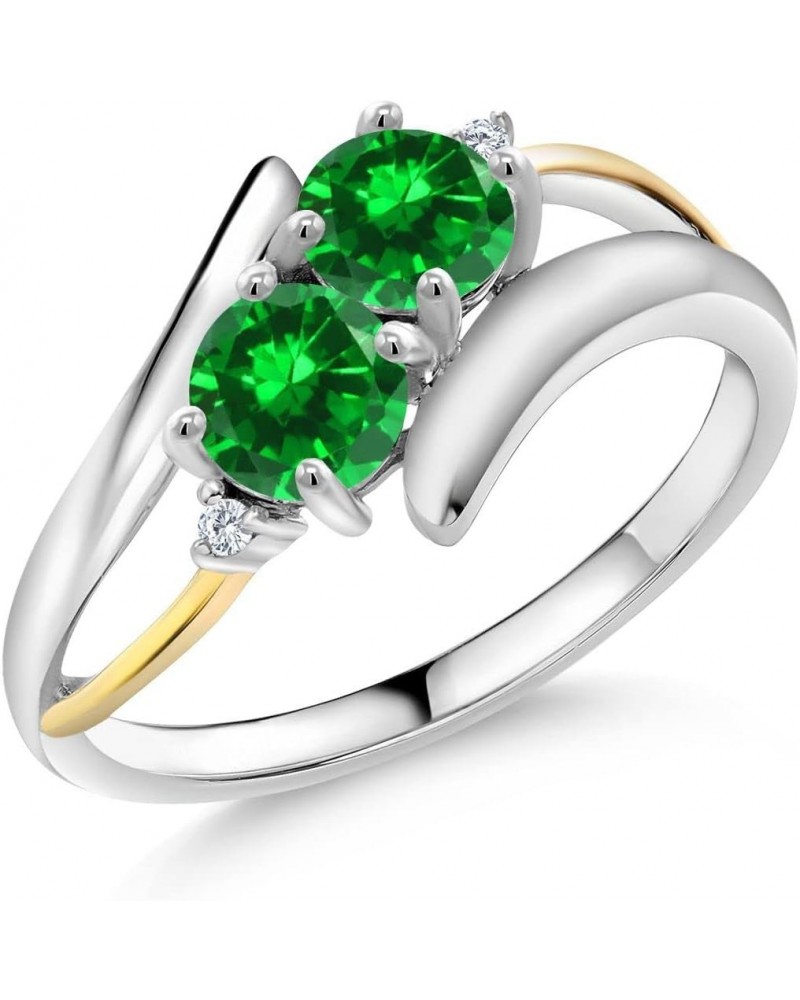 925 Sterling Silver and 10K Yellow Gold Green Created Emerald Women Ring (1.70 Cttw, Round 5MM, Available In Size 5, 6, 7, 8,...