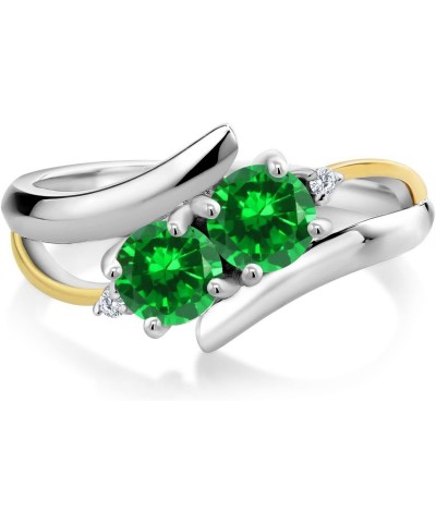 925 Sterling Silver and 10K Yellow Gold Green Created Emerald Women Ring (1.70 Cttw, Round 5MM, Available In Size 5, 6, 7, 8,...