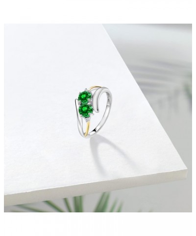 925 Sterling Silver and 10K Yellow Gold Green Created Emerald Women Ring (1.70 Cttw, Round 5MM, Available In Size 5, 6, 7, 8,...