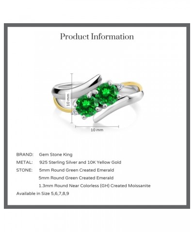 925 Sterling Silver and 10K Yellow Gold Green Created Emerald Women Ring (1.70 Cttw, Round 5MM, Available In Size 5, 6, 7, 8,...