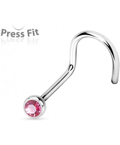 Press Fit Gem Ball 316L Surgical Steel Nose Screw Rings Size: 20GA, Ball Size: 2.5mm, Pink $9.11 Body Jewelry