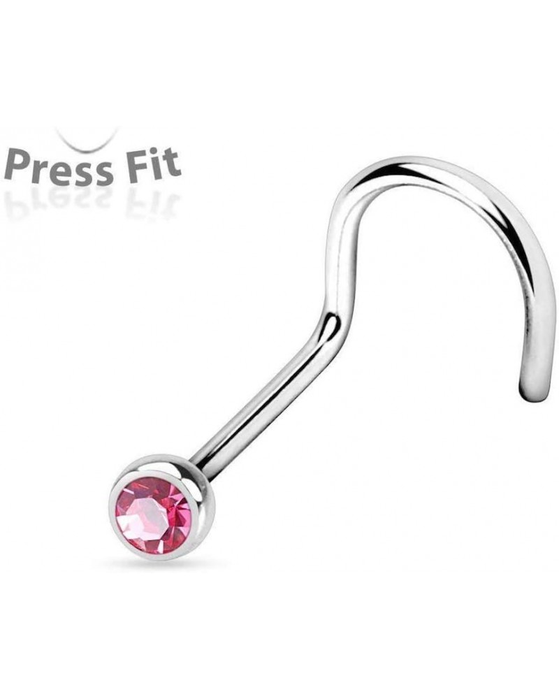 Press Fit Gem Ball 316L Surgical Steel Nose Screw Rings Size: 20GA, Ball Size: 2.5mm, Pink $9.11 Body Jewelry