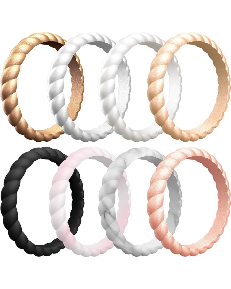 Womens Thin Swivel Wedding Bands - Stackable Silicone Wedding Rings - 2.5mm Wide - 2mm Thick Women Bronze, White, Rose Gold, ...