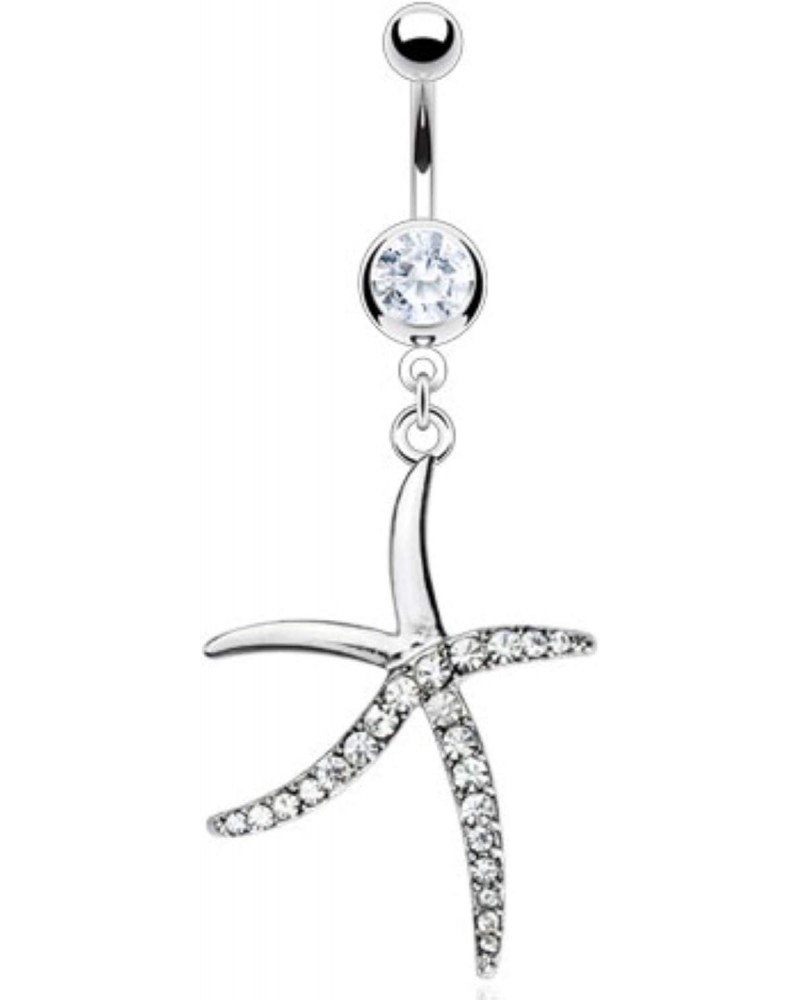 Body Accentz® Belly Button Ring Navel Pave Gemmed Starfish Body Jewelry 14 Gauge HO573 $7.94 Body Jewelry