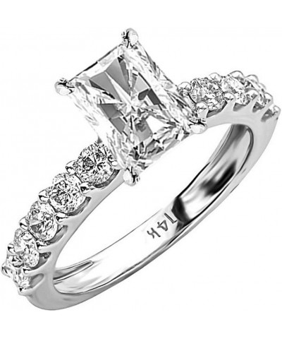 14K White Gold 4 Carat LAB GROWN DIAMOND Classic Side Stone Prong Set Radiant Cut Diamond Engagement Ring (G-H Color VS1-VS2 ...