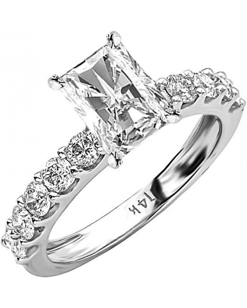 14K White Gold 4 Carat LAB GROWN DIAMOND Classic Side Stone Prong Set Radiant Cut Diamond Engagement Ring (G-H Color VS1-VS2 ...