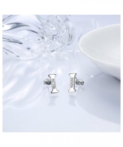 925 Sterling Silver Initial Stud Earrings For Women White Gold Plated 5A CZ Alphabet Letter Stud Earrings Small A-Z Initial E...