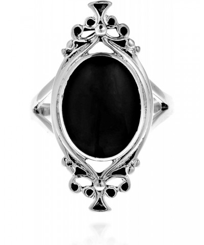 Oval Simulated Black Onyx Vintage Style .925 Sterling Silver Ring $12.54 Rings