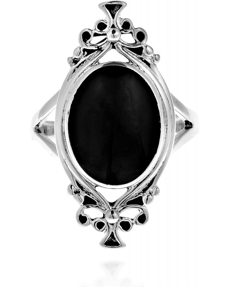 Oval Simulated Black Onyx Vintage Style .925 Sterling Silver Ring $12.54 Rings