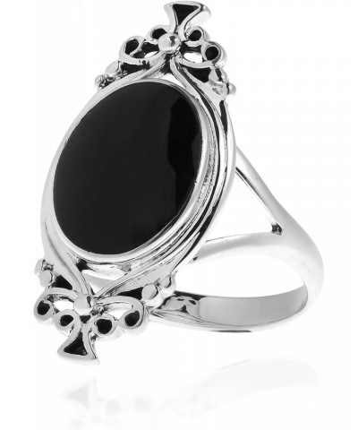 Oval Simulated Black Onyx Vintage Style .925 Sterling Silver Ring $12.54 Rings