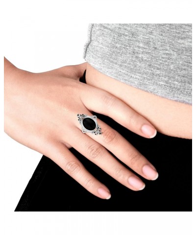 Oval Simulated Black Onyx Vintage Style .925 Sterling Silver Ring $12.54 Rings