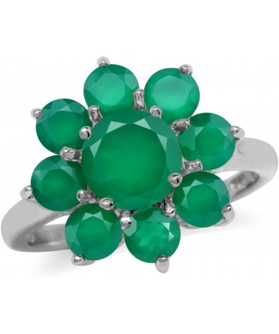 Natural Gemstone White Gold Plated 925 Sterling Silver Flower Cluster Ring Jewelry for Women Natural Emerald Green Agate 7 $1...