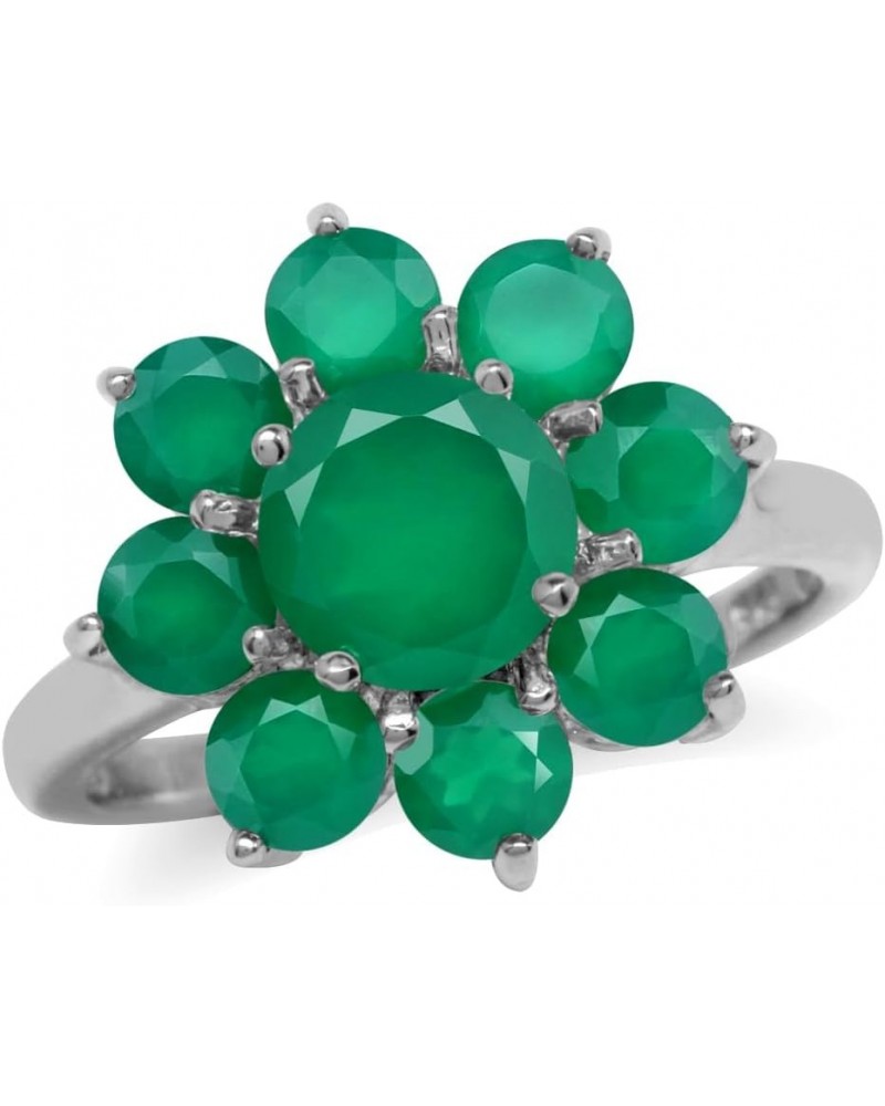 Natural Gemstone White Gold Plated 925 Sterling Silver Flower Cluster Ring Jewelry for Women Natural Emerald Green Agate 7 $1...