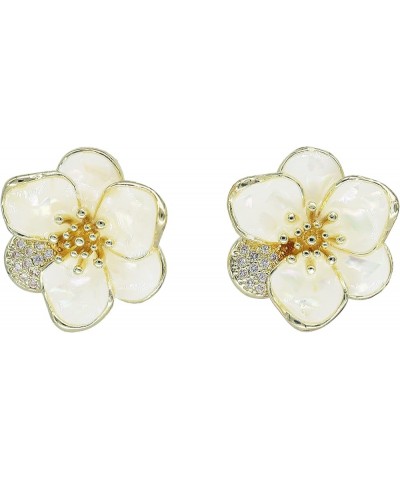 JeanBeau Pearl Flower Leaf Stud Earrings for Women Teen Girls Statement Cluster CZ Pearls Earing Gold Plated Sterling Silver ...