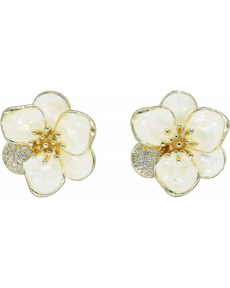 JeanBeau Pearl Flower Leaf Stud Earrings for Women Teen Girls Statement Cluster CZ Pearls Earing Gold Plated Sterling Silver ...