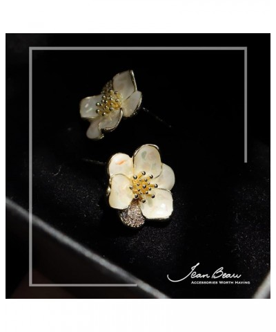 JeanBeau Pearl Flower Leaf Stud Earrings for Women Teen Girls Statement Cluster CZ Pearls Earing Gold Plated Sterling Silver ...