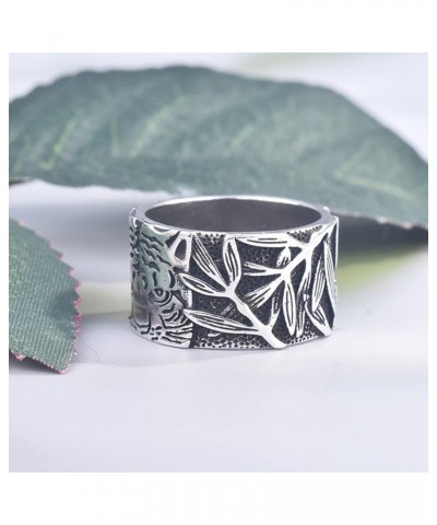 Retro Vintage S925 Sterling Silver Bands Ring for Women Men,Engraved Forest Mountain Flower Leaf Zebra Tiger Cat Rings,Realis...