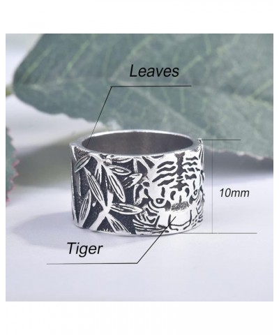 Retro Vintage S925 Sterling Silver Bands Ring for Women Men,Engraved Forest Mountain Flower Leaf Zebra Tiger Cat Rings,Realis...